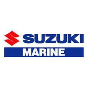 Suzuki Marine logo with red emblem, blue “SUZUKI” text, and white “MARINE” on a blue bar