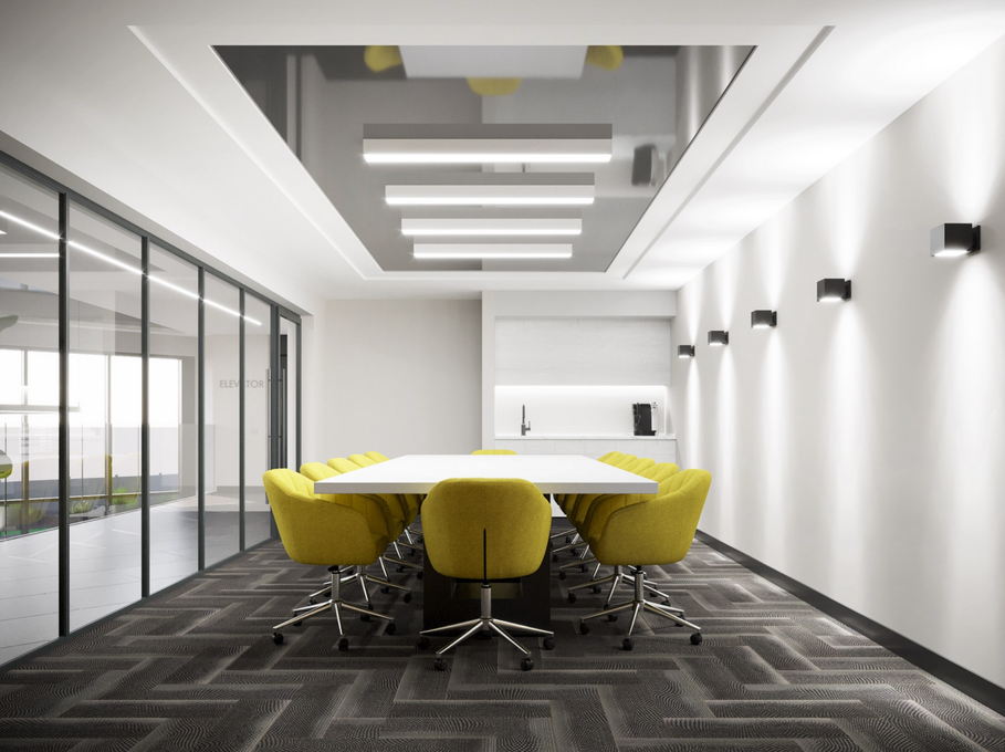 Office meeting room with yellow chairs