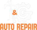 Logo for auto repair with white wrench, gear, and letters "T & G" over orange "AUTO REPAIR" text.