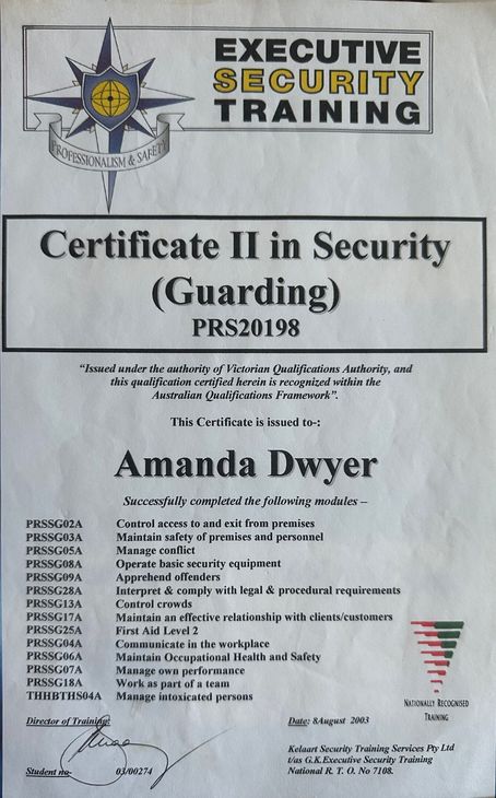 Certificate II in Security (Guarding) — Amanda's Professional K9 Training In Forster, NSW
