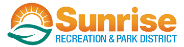 Sunrise Recreation & Park District logo with orange sun and teal wave icon