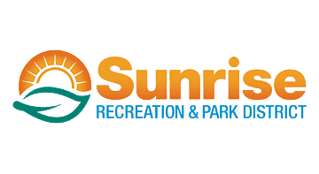 Sunrise Recreation & Park District logo with orange sun and teal wave icon