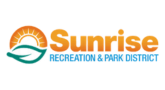 Sunrise Recreation & Park District logo with orange sun and teal wave icon