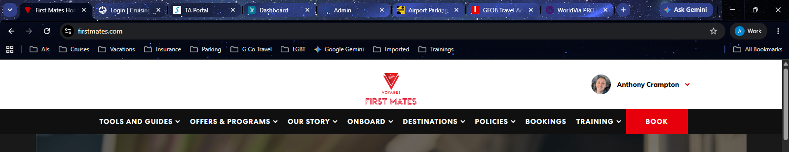 Website homepage with dark header, central logo, navigation menu, and a red button on the right.