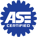 ASE Certified blue gear-shaped logo with white text | Suburban Wrench