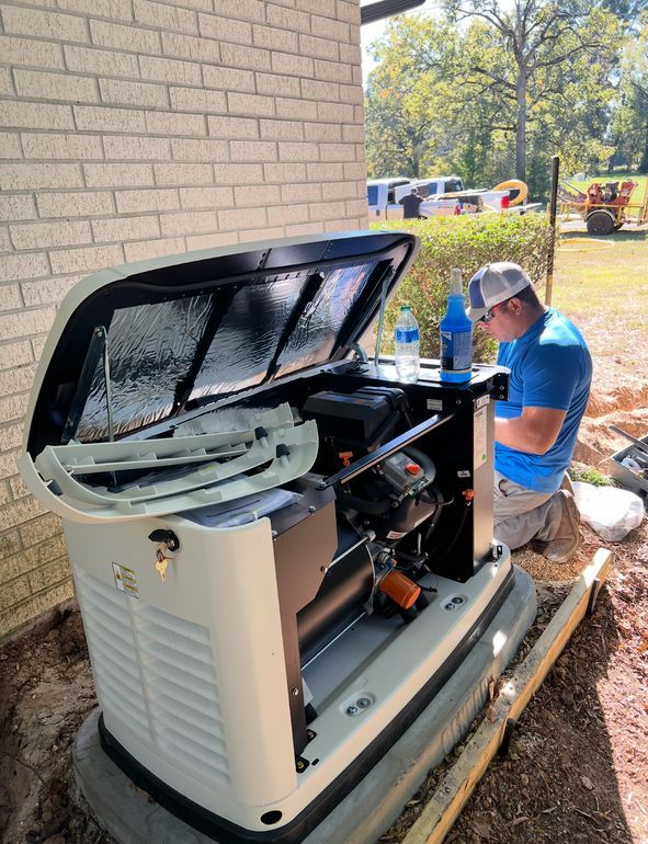 a generator is sitting in the grass in front of a house