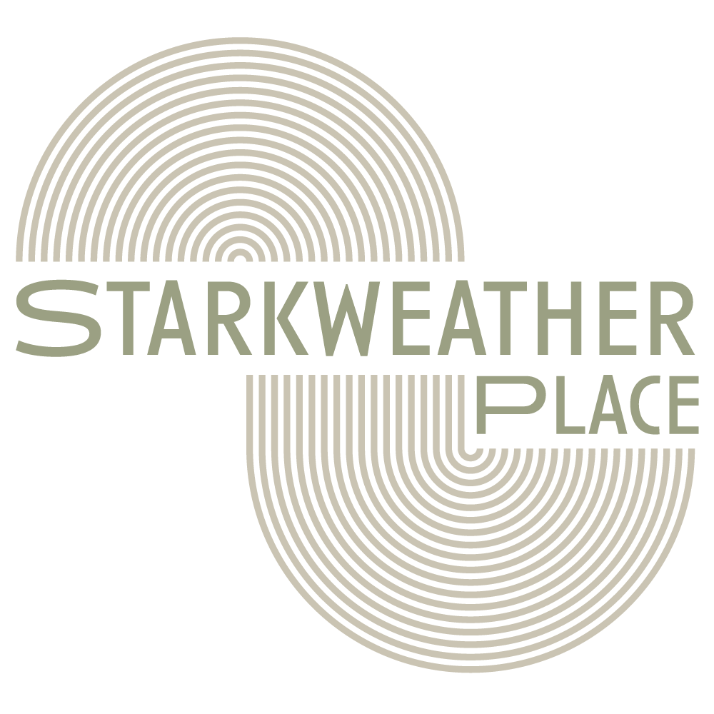 The logo for starkweather place is a circle with lines around it.