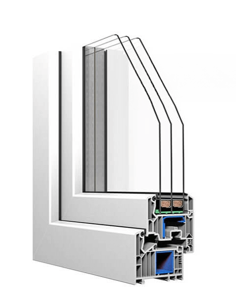 A white window with three layers of glass on a white background.