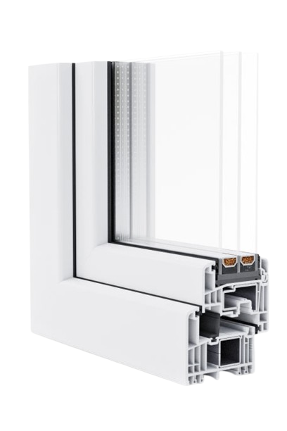 A close up of a white plastic window on a white background.
