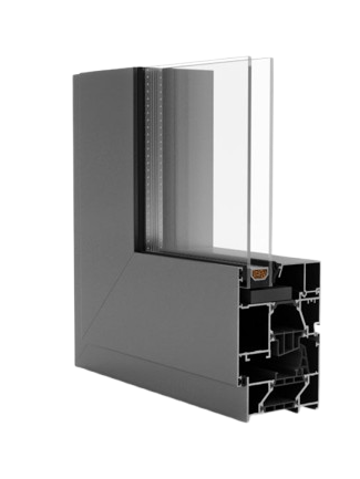 A close up of a sliding glass door on a white background.