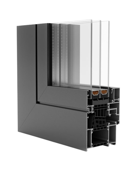 A close up of a window frame on a white background.