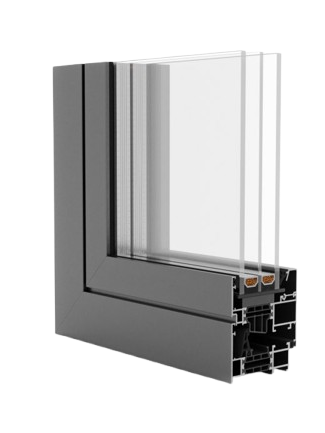 A close up of a window with two layers of glass on a white background.