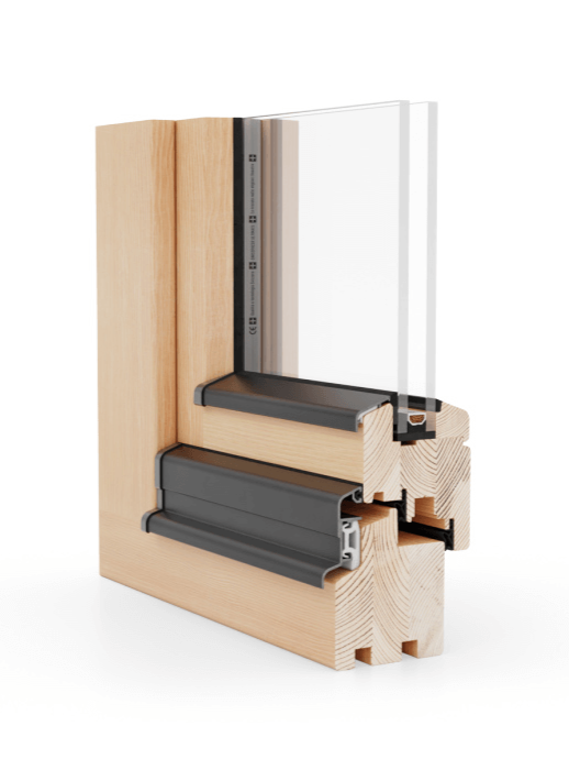 A close up of a wooden window frame with a glass window.