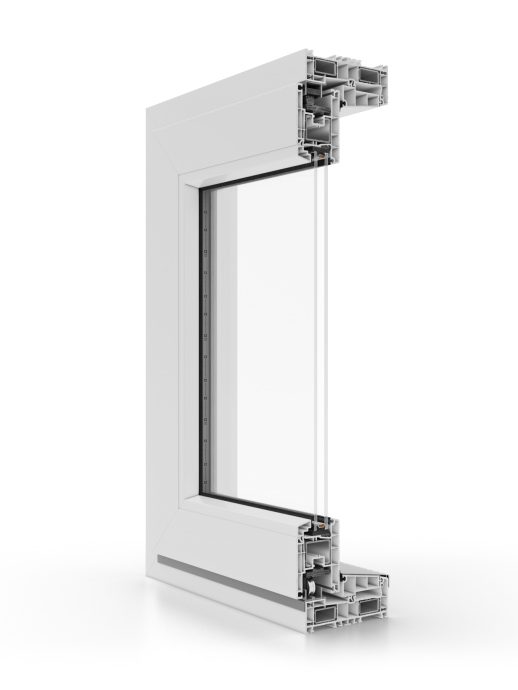 A white window with a sliding glass door on a white background.