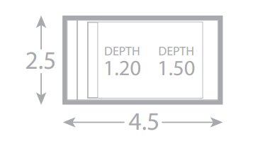 A drawing of a pool with a depth of 1.20 and a depth of 1.50.