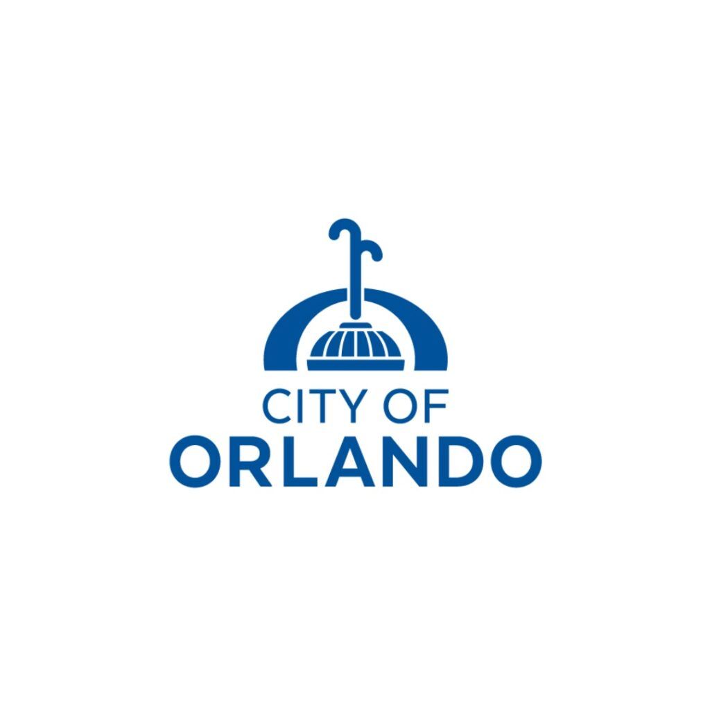 City of Orlando blue logo with a fountain icon and city name