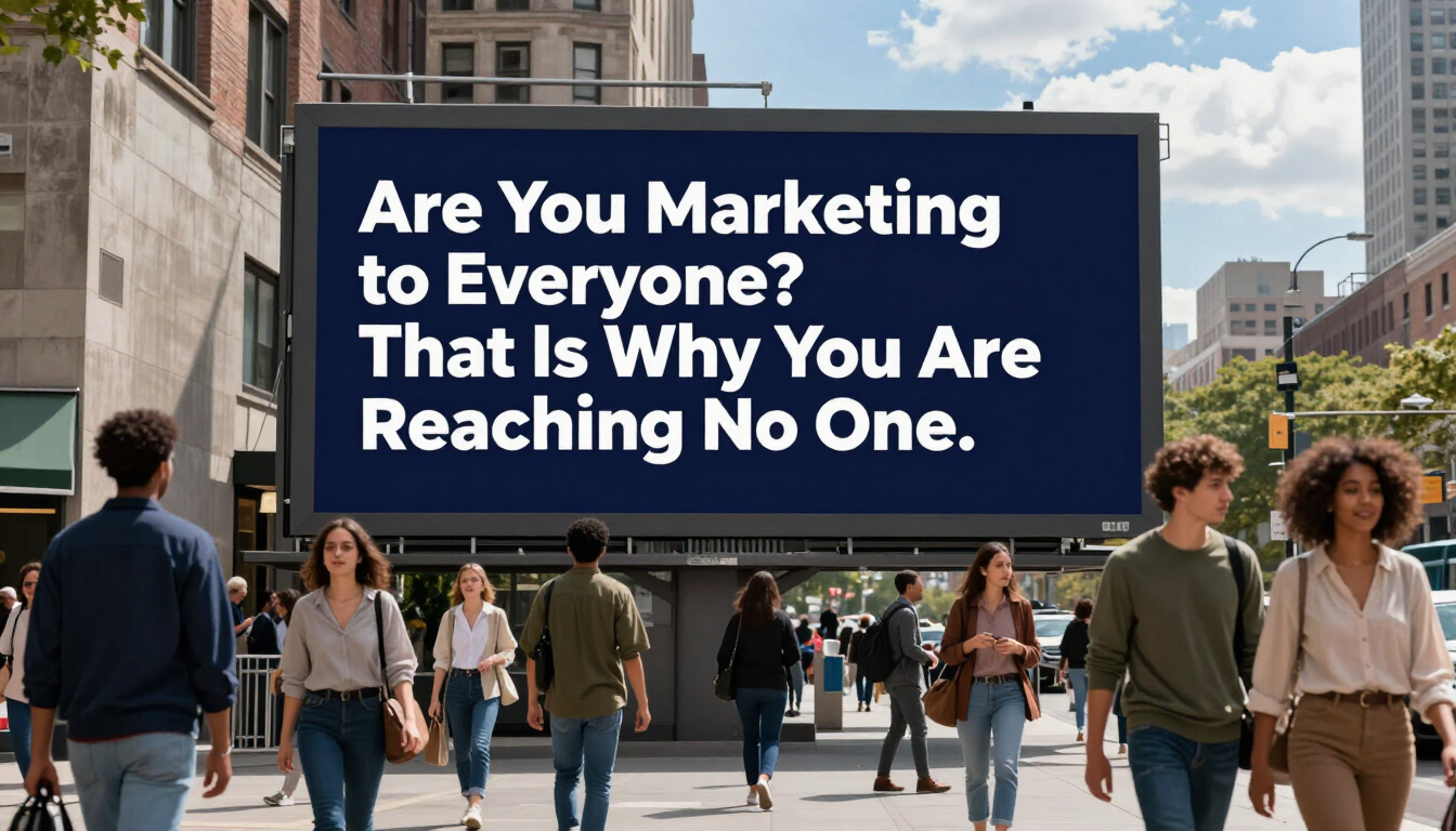 Billboard in city street reads, “Are You Marketing to Everyone? That Is Why You Are Reaching No One.”