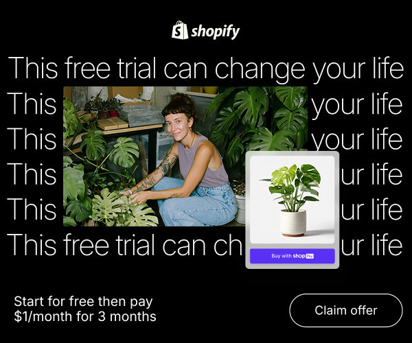 Shopify Discount ad: Woman with plants,