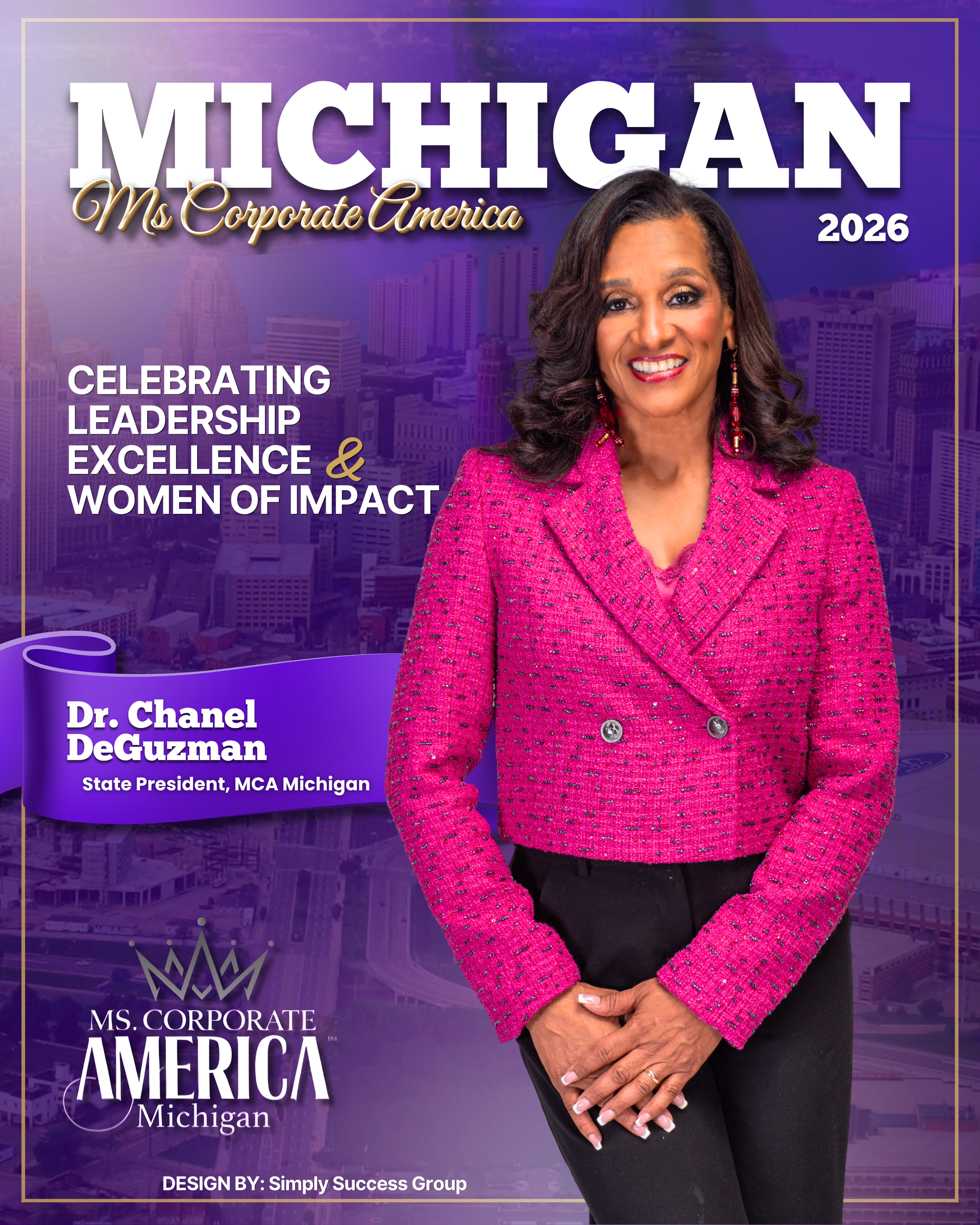 Michigan magazine cover featuring Dr. Chanel DeGuzman in a pink jacket, celebrating leadership and impact