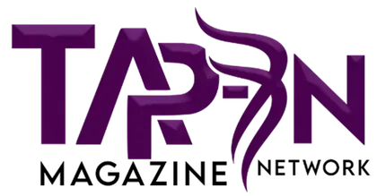 Purple and black TAPN Magazine Network logo on a white background