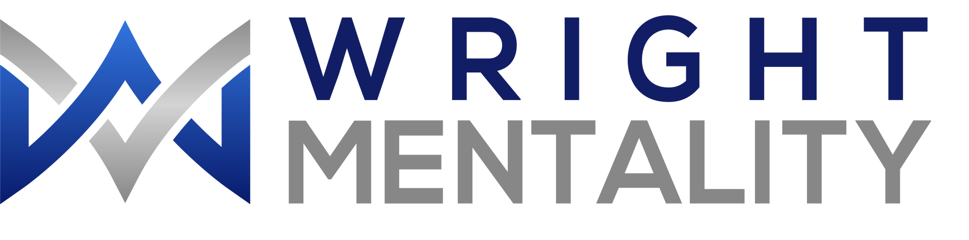 Wright Mentality logo with blue stylized “WM” icon and black text on white background