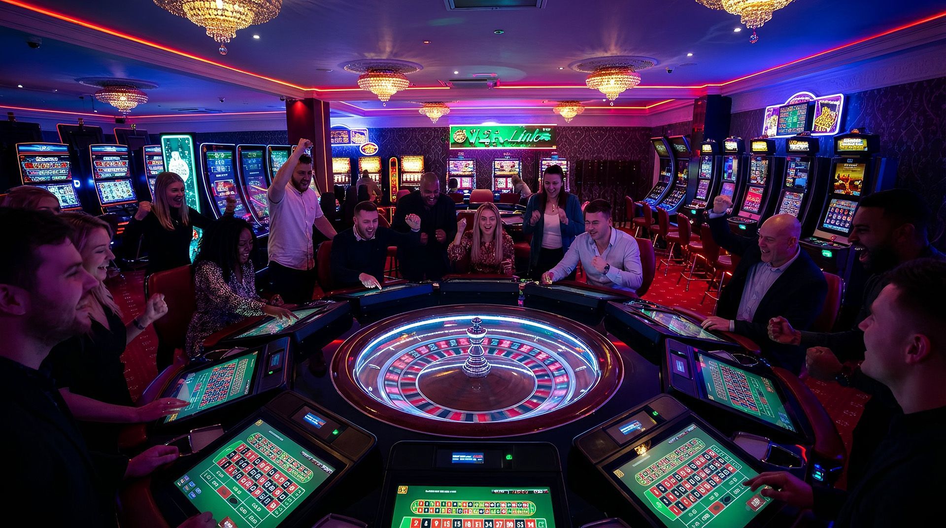 Stylish casino interior with warm amber lighting