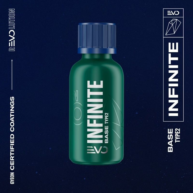 Green Infinite EVO bottle with blue cap on dark blue background, labeled “BITE SIZE” and “CERTIFIED CONTAINS”
