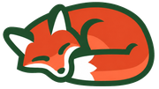 Sleeping orange fox logo with green outline and white tail tip