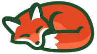 Sleeping orange fox logo with green outline and white tail tip