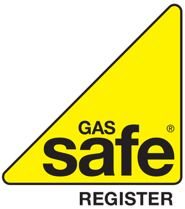 Yellow Gas Safe Register logo; black text on yellow, angled rectangle.