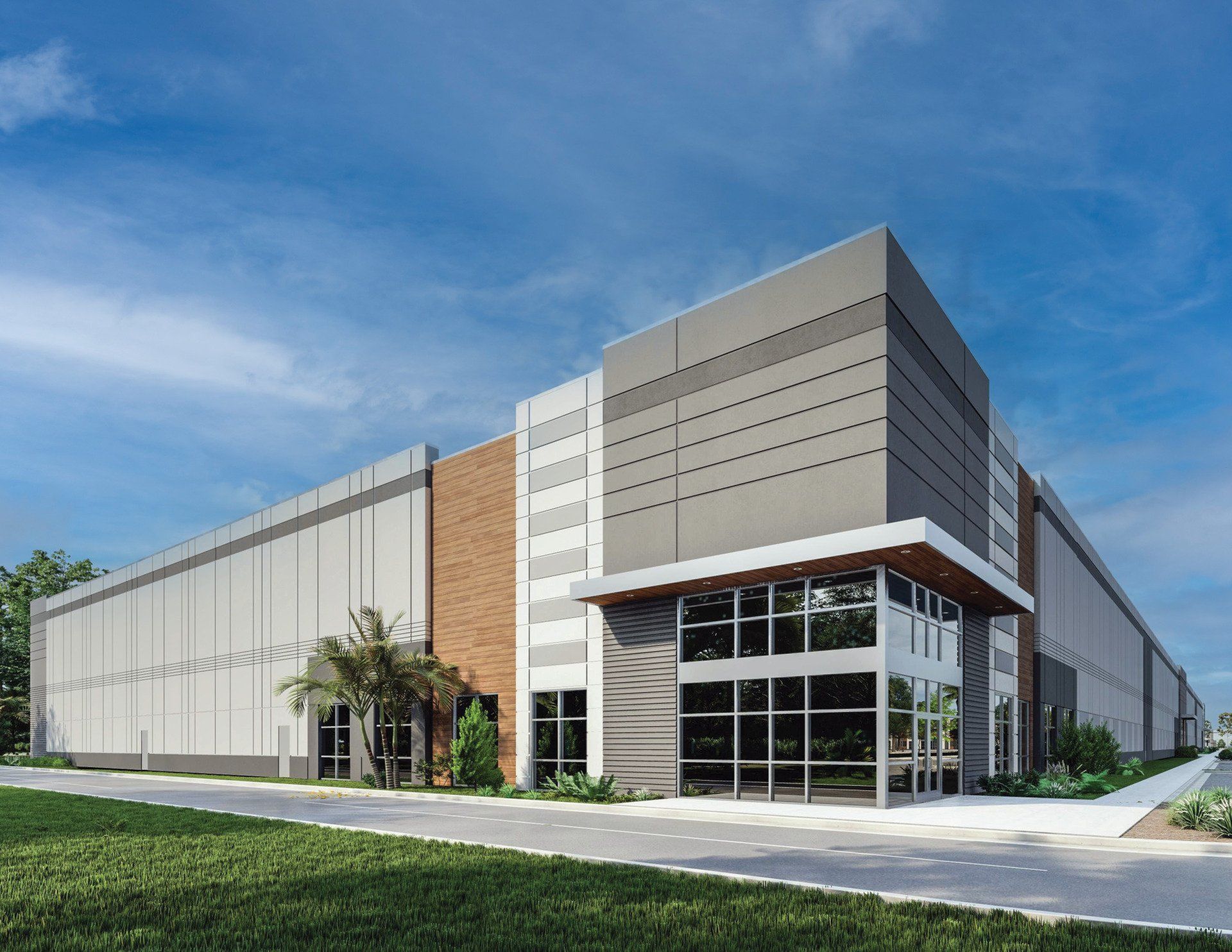 An artist 's impression of a large warehouse building.