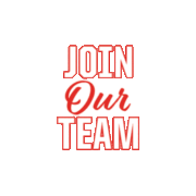 A red sign that says `` join our team '' on a white background.
