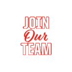 A red sign that says `` join our team '' on a white background.