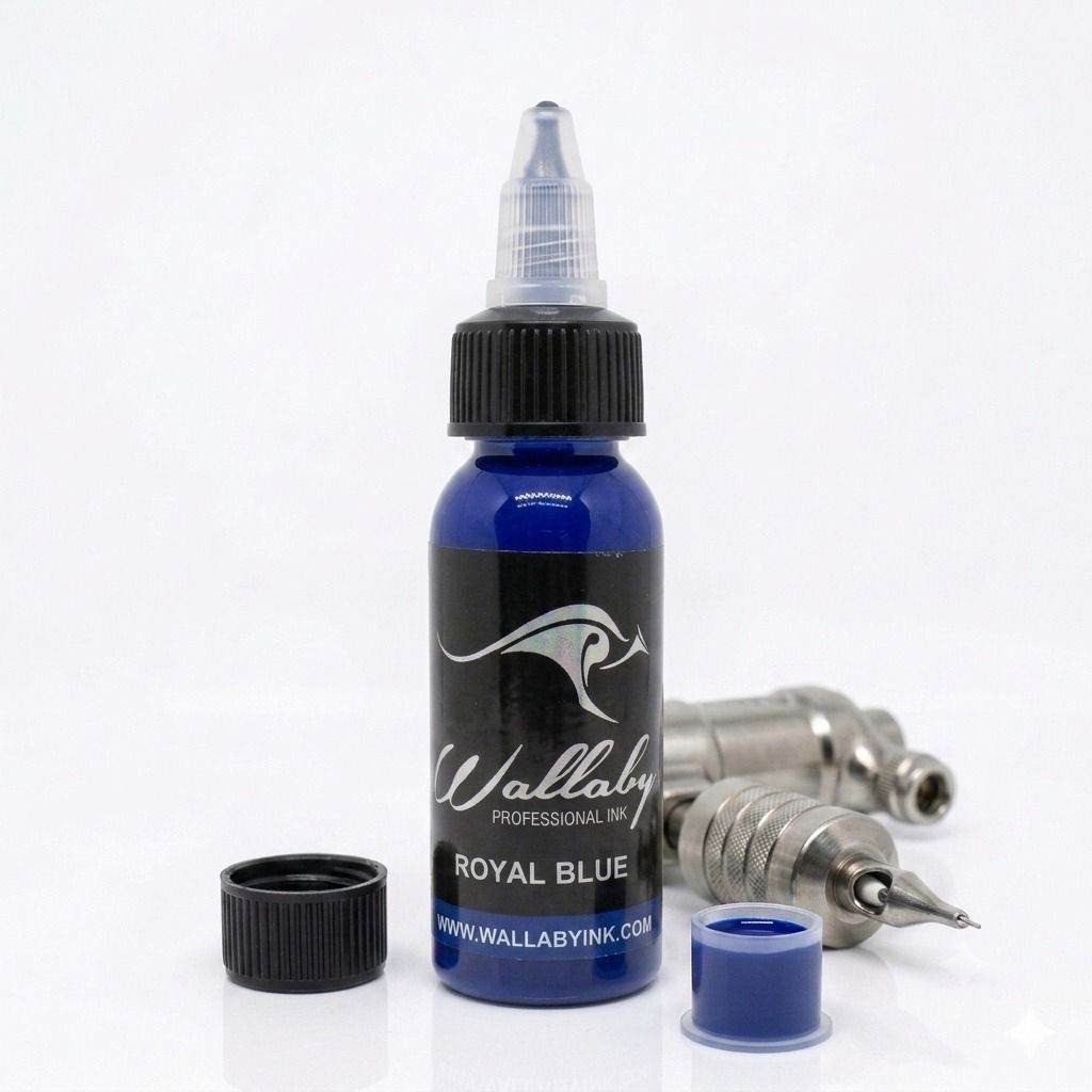 Frasco azul de tinta para tatuajes Wallaby Royal Blue.
