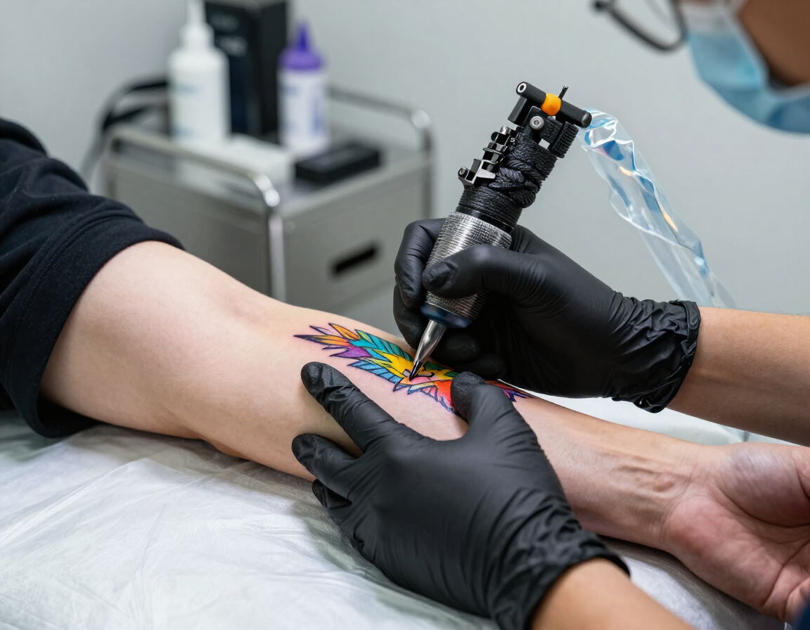 Tatuaje profesional con pigmentos intensos durante una sesión