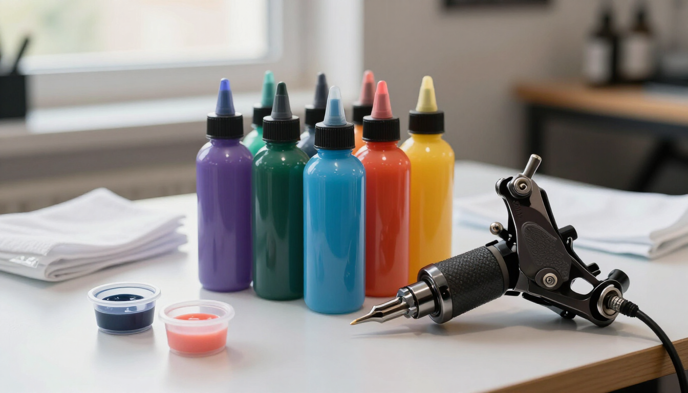 Tintas para tatuaje profesionales en un estudio