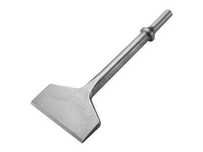 A close up of a metal tool on a white background.