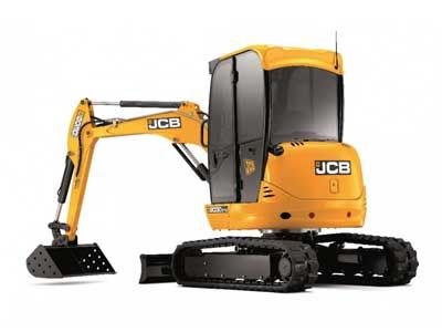 A yellow jcb excavator is sitting on a white surface.