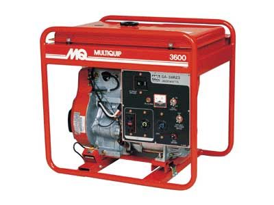 A red generator is sitting on a white surface.