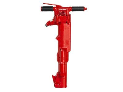 A red concrete breaker with a black handle on a white background.