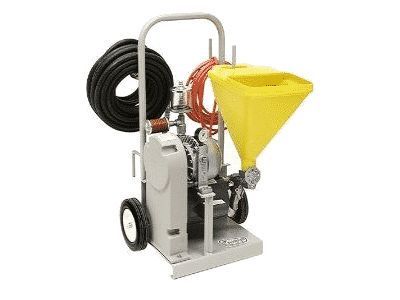 A machine with a yellow cone and a hose attached to it.