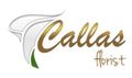 Callas florist logo with stylized white flower and gold-brown lettering on a white background