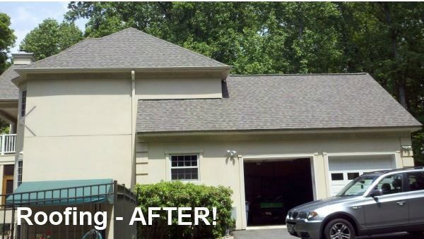 a car is parked in front of a house that has been roofed
