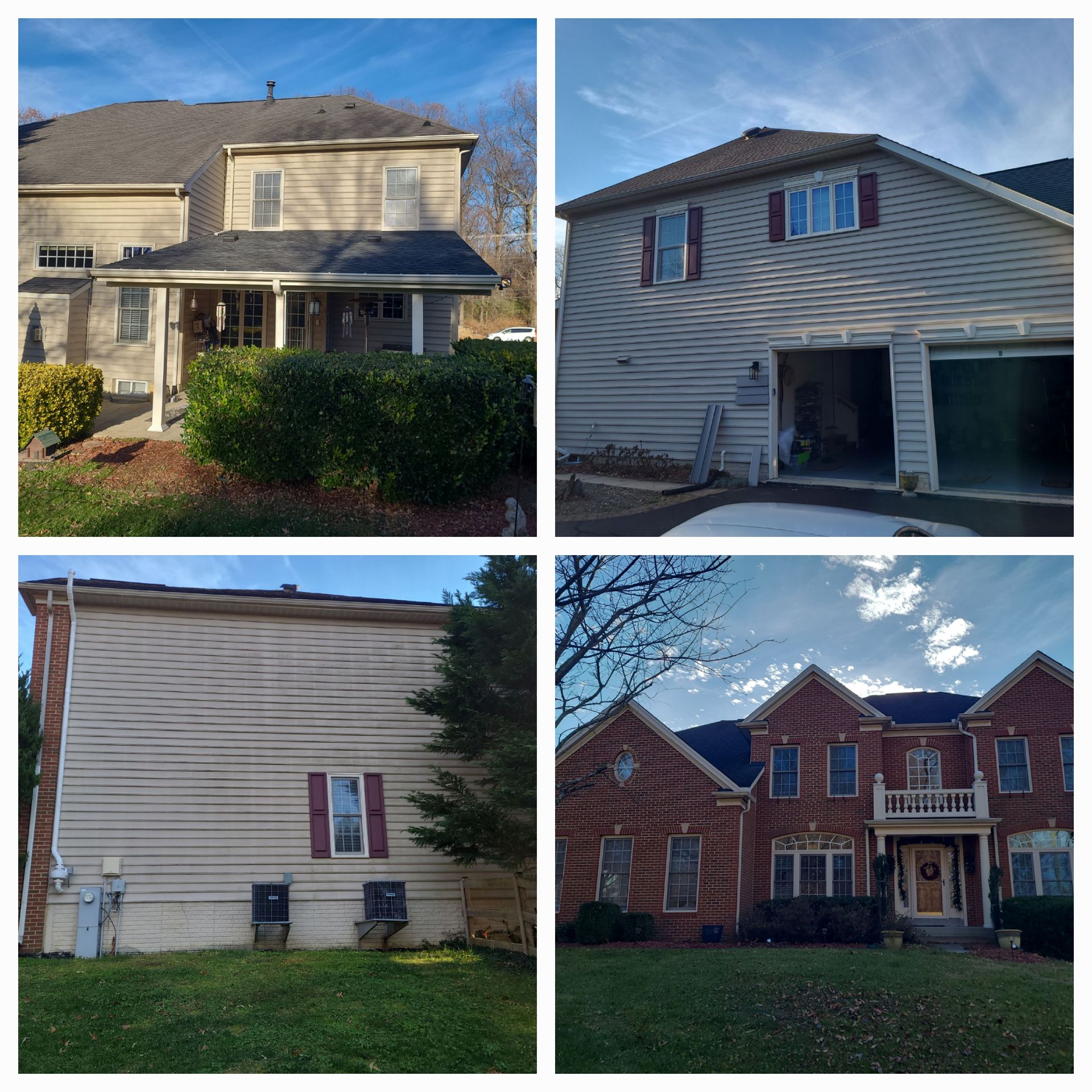 A collage of four pictures of a house before and after being painted
