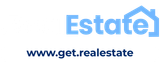 Real estate logo with blue house icon and the URL www.get.realestate