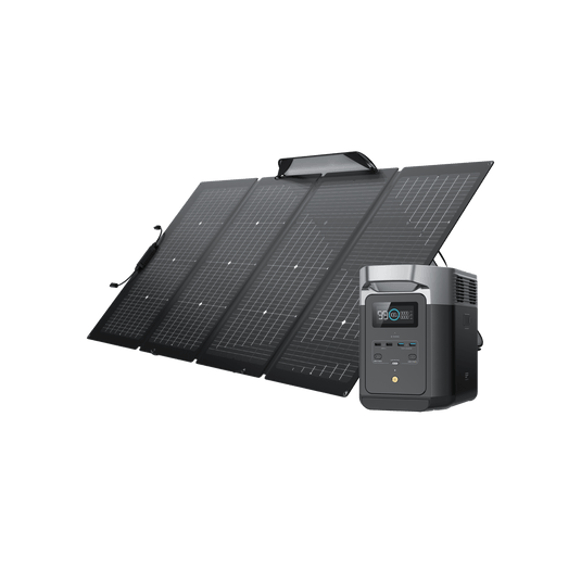 Foldable solar panel and power station on white background.