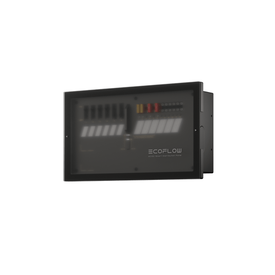 Black EcoFlow power panel with various indicator lights.