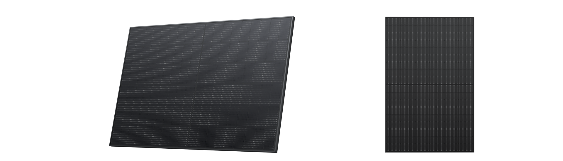 Two dark, rectangular solar panels, one angled and one straight, against a white background.