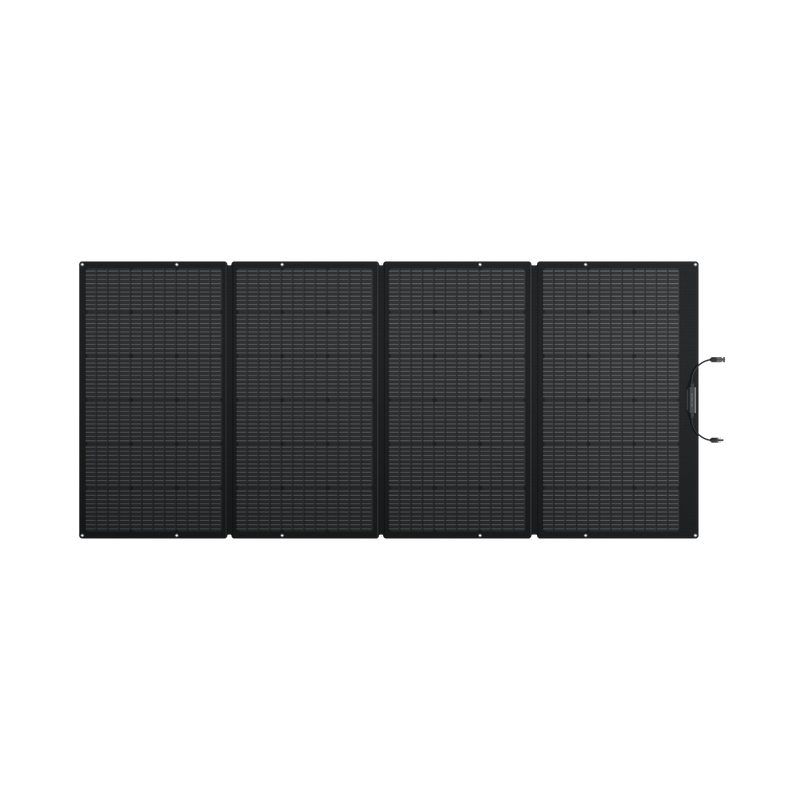 Black foldable solar panel set up at an angle.