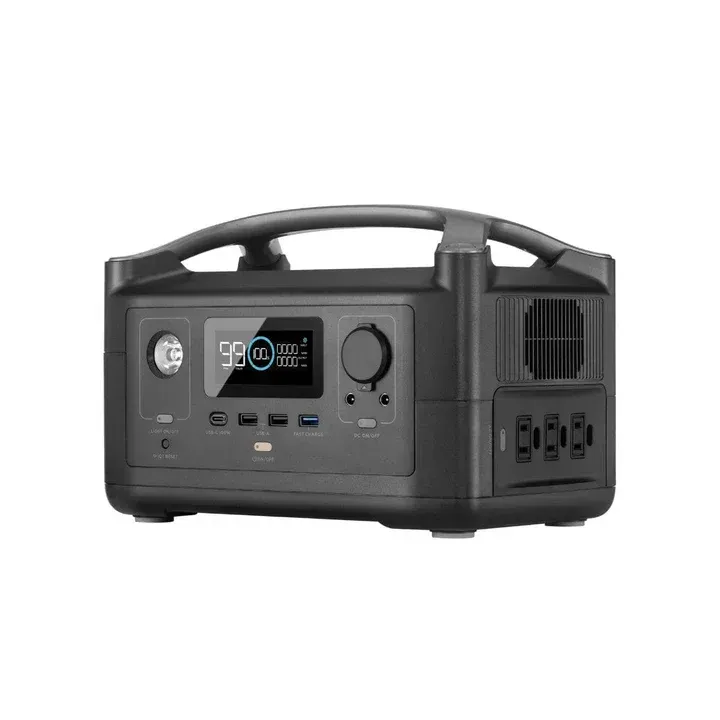 Black portable power station with a digital display and various ports.